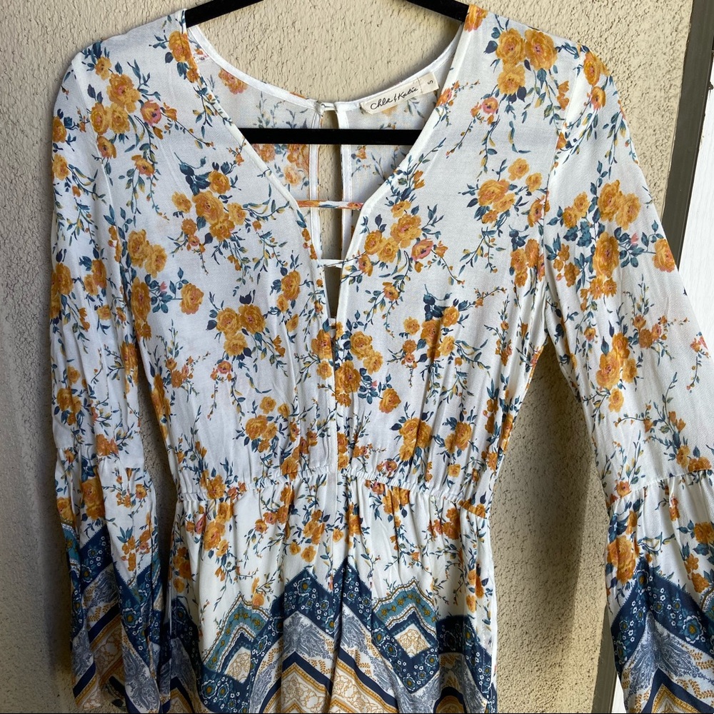 Long-Sleeve Floral Boho Romper